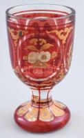 Címeres üveg pohár. bíborszínű, kézzel festett XIX. sz, kopással 13,5 cm