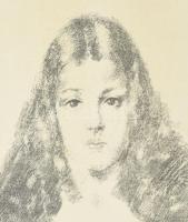 Csók István (1865-1961): Női portré. Litográfia, papír, jelzett (Csók I). Üvegezett fakeretben, 44x3...