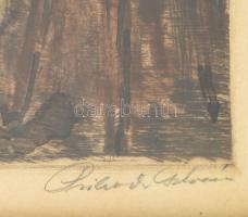 Prihoda István (1891-1956): Ünnepi készülődés. Színezett rézkarc, papír, jelzett. Üvegezett keretben...