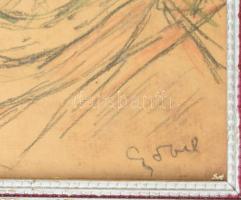 Czóbel jelzéssel: Női portré. Ceruza, papír. 28x18 cm Üvegezett fakeretben