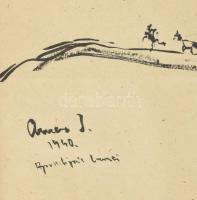 Ámos Imre (1907-1944): Az apokalipszis lovasai. Cinkográfia, papír, üvegezett keretben, 40x28 cm