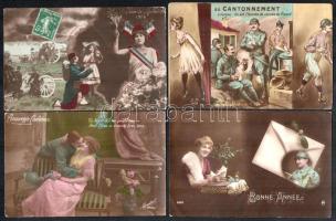 cca 1916 10 db francia katonai propaganda képeslap, színezett fotólapok, hátoldalán egy francia kato...