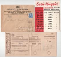 1939. Gárdonyi H. és társa reklámja, szórólapja és kitöltetlen fizetési elismervénye a Magyar Király...
