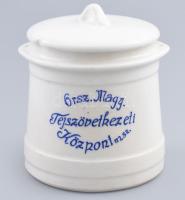 Gránit Orsz. May. Tejszövetkezeti központ tejfeles edény, fedéllel. Porcelán jelzett, hibátlan 10 cm