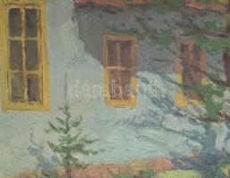 Csordák Lajos (1864-1937): Libás udvar. Olaj, falemez. Jelzett. Néhány repedéssel a mázon. Dekoratív...