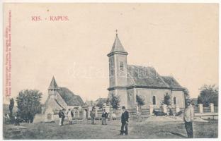 1909 Kiskapus, Kis-Kapus, Kleinkopisch, Copsa Mica; evangélikus és római katolikus templom. Guggenberger Frigyes kiadása / Lutheran and Roman Catholic churches (EK)