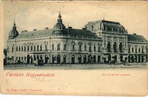 1900 Nagyvárad, Oradea; Kereskedelmi csarnok, Silberstein, Freund Lajos üzlete. Ifj. Berger Sámuel kiadása / trade hall, shops (kopott sarkak / worn corners)