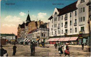 Nagyvárad, Oradea; Szent László tér, Oláry Gusztáv, Réti Jenő, Farkas, Kalenda János üzlete, kávéház. Rigler József Ede kiadása / square, shops, café (EB)