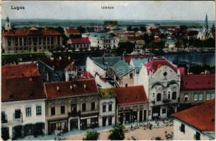 1918 Lugos, Lugoj; látkép, piac, üzletek / general view, market, shops (EK)