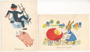 11 db MODERN magyar retro grafikai üdvözlő képeslap (Képzőművészeti Alap) / 11 modern Hungarian retr...