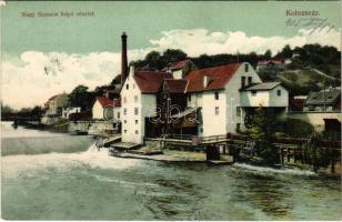 1915 Kolozsvár, Cluj; Nagy Szamos folyó részlet, malom. Schuster Emil kiadása / Somes riverside, mill