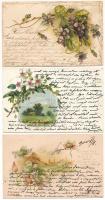 3 db RÉGI hosszú címzéses litho üdvözlő motívum képeslap vegyes minőségben 1900-ból / 3 pre-1901 litho greeting motive postcards in mixed quality