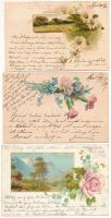 3 db RÉGI hosszú címzéses litho üdvözlő motívum képeslap vegyes minőségben 1899-ből / 3 pre-1900 litho greeting motive postcards in mixed quality