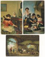 3 db RÉGI Stengel litho művész képeslap vegyes minőségben / 3 pre-1945 Stengel litho art postcards in mixed quality