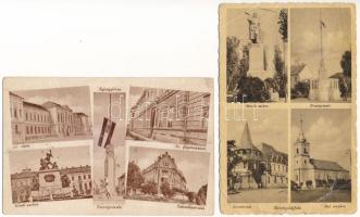 2 db RÉGI magyar város képeslap országzászlóval, vegyes minőségben: Berettyóújfalu, Nyíregyháza / 2 pre-1945 Hungarian town-view postcards with Hungarian country flags, mixed quality