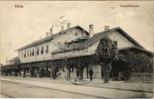 1912 Tövis, Teius; vasútállomás. Ábrahám testvérek kiadása / railway station (EK)