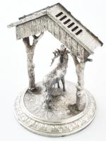 Szarvas alakkal díszített fém asztaldísz, kopással, m: 18,5 cm