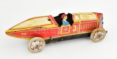 Lemezjáték versenyautó, felhúzható, kulccsal eredeti dobozában