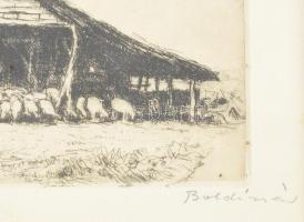 Boldizsár István (1897-1984): Juhnyáj gémeskútnál. Rézkarc, papír, jelzett, lap széle kissé foltos. ...