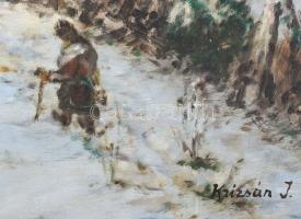 Krizsán J jelzéssel: Séta a hóban. Olaj, farost. 50x60 cm