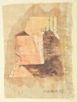 Szikora Tamás (1943-2012): Cím nélkül, 1993. Vegyes technika, kollázs, applikáció, vászon, jelzett. ...