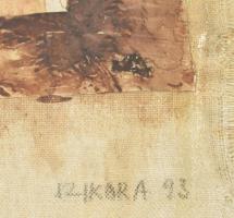 Szikora Tamás (1943-2012): Cím nélkül, 1993. Vegyes technika, kollázs, applikáció, vászon, jelzett. ...