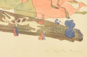 Zenélők Koreai akvarell. Jelzett 26x32 cm Üvegezett keretben / Korean watercolor painting ca 1930