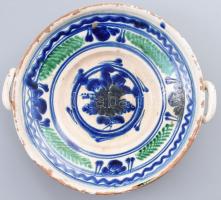 Füles tányér. Torda, cca XIX. sz. második fele. Mázas cserép, erősen kopott mázzal, d: 26,5 cm