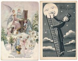 21 db főleg RÉGI karácsonyi és újévi üdvözlő képeslap vegyes minőségben / 21 mostly pre-1945 Christm...