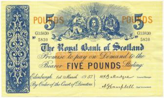Skócia 1957. 5P Royal Bank of Scotland T:F szép papír  Scotland 1957. 5 Pounds Royal Bank of Scotland C:F fine paper Krause P#323