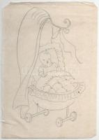 Galambos Margit (?-?), össz. 9 db mű: Gyerekruha, játék és illusztrációtervek, 1920-as évek. Ceruza,...