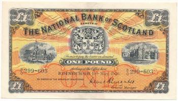 Skócia 1956. 1P National Bank of Scotland T:XF,VF kis folt Scotland 1956. 1 Pound National Bank of Scotland C:XF,VF small spot Krause P#258