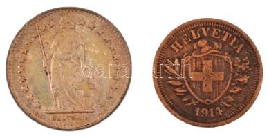 Svájc 1914. 1r bronz + 1952. 1/2Fr Ag T:VF,XF patina Switzerland 1914. 1 Rappen bronze + 1952. 1/2 Franc Ag C:VF,XF patina