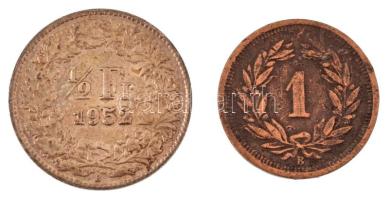 Svájc 1914. 1r bronz + 1952. 1/2Fr Ag T:VF,XF patina Switzerland 1914. 1 Rappen bronze + 1952. 1/2 F...