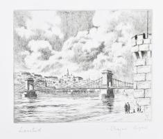 Bajor Ágost (1892-1958), 3 db budapesti grafika: Parlament, Lánchíd, Szt Gellért szobor. Rézkarc, pa...