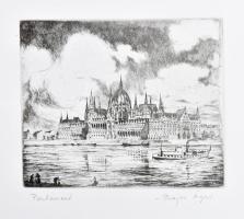 Bajor Ágost (1892-1958), 3 db budapesti grafika: Parlament, Lánchíd, Szt Gellért szobor. Rézkarc, pa...