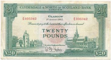 Skócia 1962. 20P Clydesdale and North of Scotland Bank T:F Scotland 1962. 20 Pounds Clydesdale and North of Scotland Bank C:F Krause P#193b