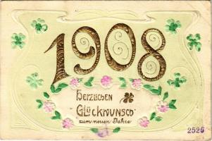 1907 Herzlichen Glückwunsch zum neuen Jahre 1908 / Újévi üdvözlet - dombornyomott / New Year greeting - embossed litho (EK)