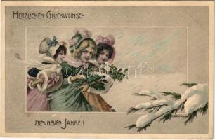 1907 Herzlichen Glückwunsch zum neuen Jahre / Újévi üdvözlet / New Year greeting. T.S.N. Serie 634. s: R. Kratky