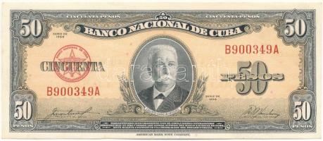 Kuba 1958. 50P piros sorszám &quot;B900349A&quot; T:UNC Cuba 1958. 50 Pesos red serial &quot;B900349A&quot; C:UNC Krause 81.a