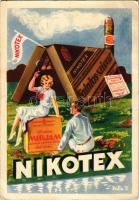 1938 Törődjön kissé magával is - szívjon Nikotexet! Nikotex Faintos cigaretta és szivarka reklámlapja / Hungarian cigarette and cigar advertising card s: Pálla J. (EK)