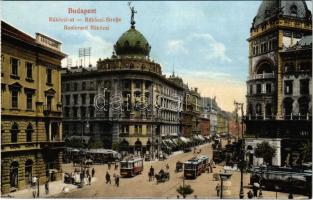 Budapest VIII. Rákóczi út (Blaha Lujza tér), villamosok, gyógyszertár, Zálogkölcsön üzlet