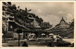 1936 Budapest I. Szent Gellért szobor, Gellérthegyi feljárat, Hungária és Attila gyógyforrások a Döbrentei térnél, Gellért Udvar (fl)