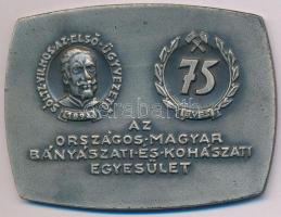 1967. &quot;75 éves az Országos Magyar Bányászati és Kohászati Egyesület&quot; ezüstözött bronz plakett (56x75mm) T:XF