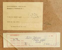 Szűcs János (1917-1995): Faluvége. Olaj, farost, jelezve jobbra lent. Hátoldalán Képcsarnok Vállalat...