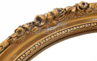 Tükör aranyszínű ovális blondel keretben, 43×36,5 cm