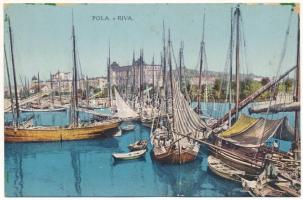 Pola, Riva / kikötő hajókkal / port, ships. G. Fano 1912/13. (ragasztónyom / gluemark)