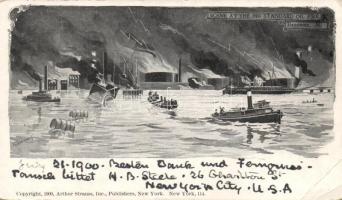 Bayonne harbour with the big standard oil fire s: Friederang (EB)