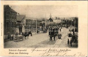 1904 Sopron, Kossuth út, feldíszített magyar címeres villamos. Kummert L. kiadása (r)