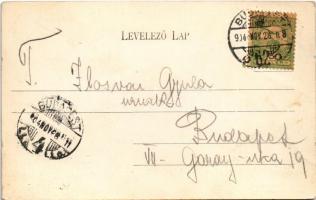 1904 Monor, Kossuth tér a 2 templommal, üzlet. Burján Béla kiadása (fa)